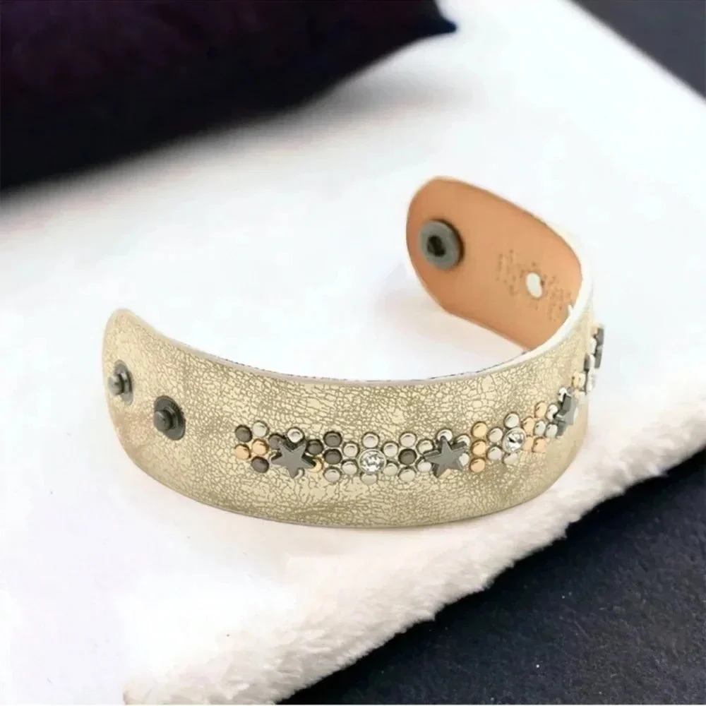 Champagne Leather Star Rivet Cuff - Picture 2 of 4